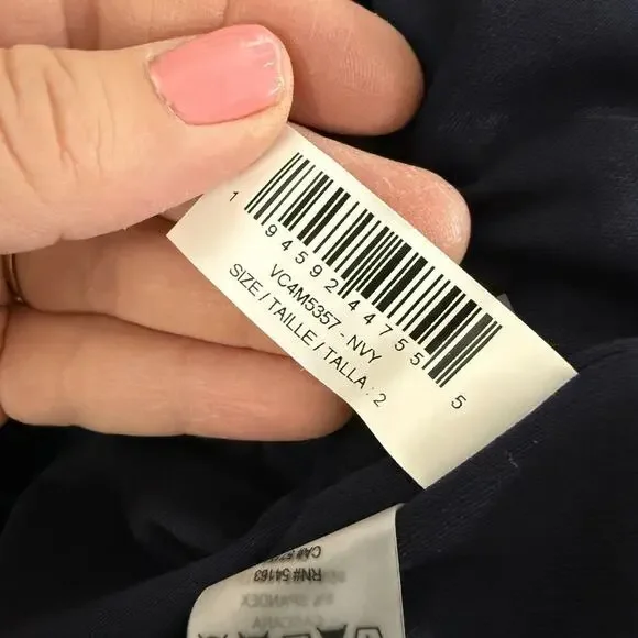 Vince Camuto Midi Dress Size 2 Navy Silver Rouged Cocktail Mother Bride Party - Picture 6 of 8